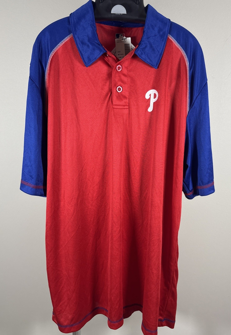 MLB Genuine Merch Philadelphia Phillies Red Blue Golf Polo Shirt Men's XL NWT
